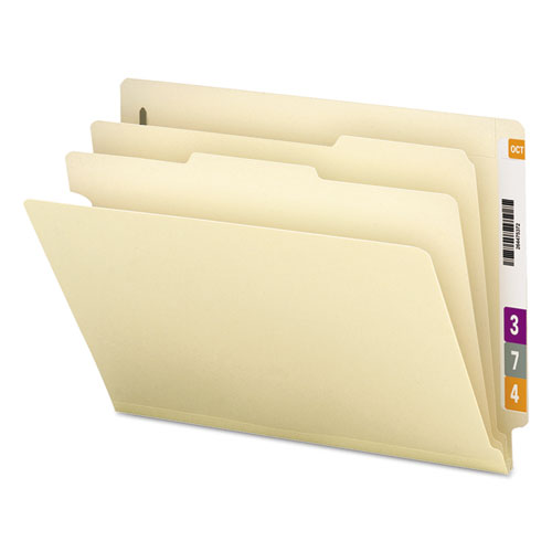 Image of Smead Manila End Tab Classification Folders, 2" Expansion, 2 Dividers, 6 Fasteners, Letter Size, Manila Exterior, 10/Box