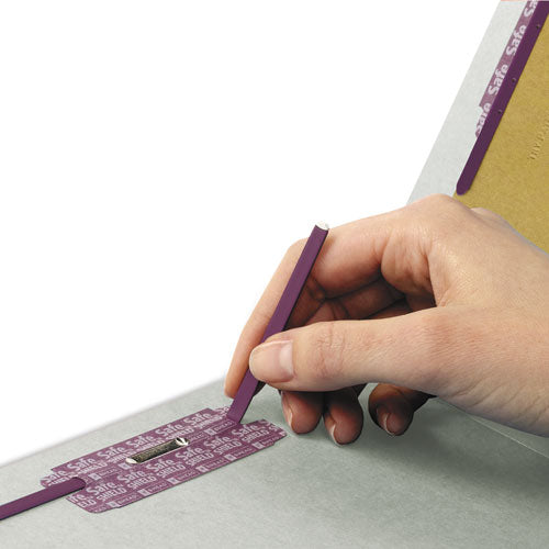 Image of Smead End Tab Pressboard Classification Folders, Six SafeSHIELD Fasteners, 2" Expansion, 2 Dividers, Letter Size, Gray-Green, 10/BX