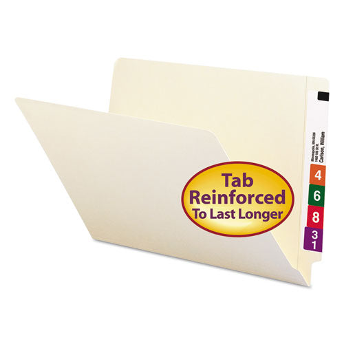 Image of Smead Heavyweight Manila End Tab Folders, 9.5" High Front, Reinforced Straight Tabs, Legal Size, 0.75" Expansion, Manila, 100/Box