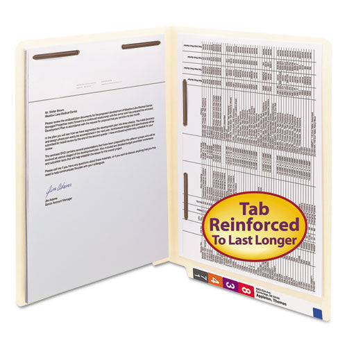 Image of Smead End Tab Fastener Folders with Reinforced Straight Tabs, 11-pt Manila, 2 Fasteners: Top/Side, Letter Size, Manila, 50/Box