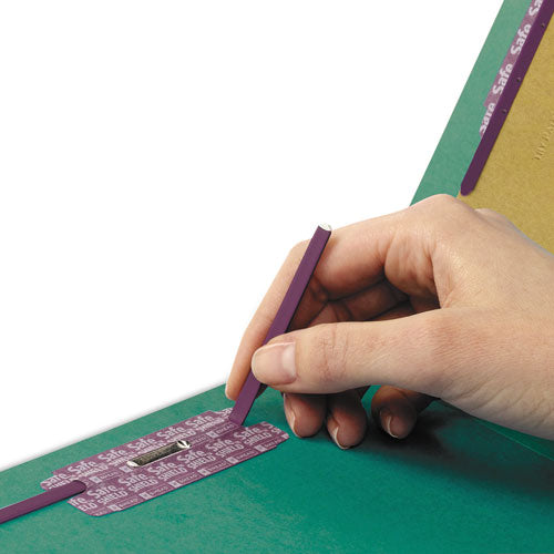 Image of Smead End Tab Pressboard Classification Folders, Six SafeSHIELD Fasteners, 2" Expansion, 2 Dividers, Legal Size, Green, 10/Box