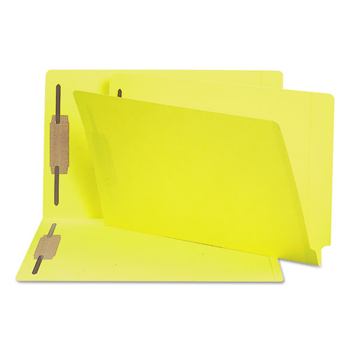 Image of Smead Heavyweight Colored End Tab Fastener Folders, 0.75" Expansion, 2 Fasteners, Legal Size, Yellow Exterior, 50/Box