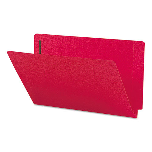 Image of Smead Heavyweight Colored End Tab Fastener Folders, 0.75" Expansion, 2 Fasteners, Legal Size, Red Exterior, 50/Box