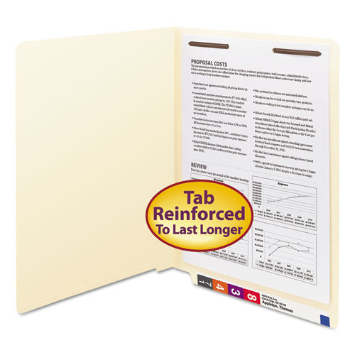 Image of Smead End Tab Fastener Folders with Reinforced Straight Tabs, 11-pt Manila, 1 Fastener, Letter Size, Manila Exterior, 50/Box
