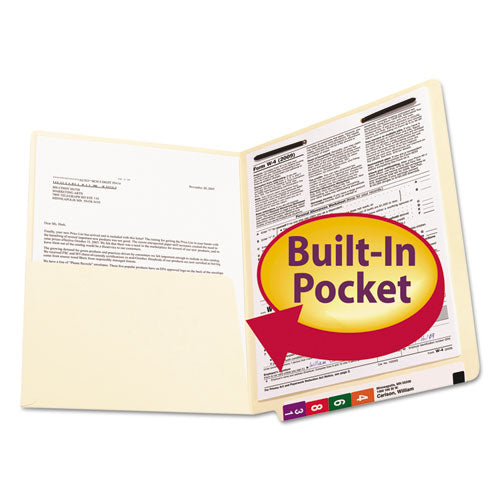 Image of Smead Heavyweight End Tab Fastener Folders, Interior Front-Cover Pocket, 0.75" Expansion, 1 Fastener, Letter Size, Manila, 50/Box