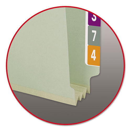 Image of Smead End Tab Pressboard Classification Folders, Two SafeSHIELD Coated Fasteners, 3" Expansion, Legal Size, Gray-Green, 25/Box