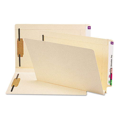 Image of Smead End Tab W-Fold Fastener Folders with Reinforced Tabs, 1.5" Expansion, 2 Fasteners, Legal Size, Manila, 50/Box