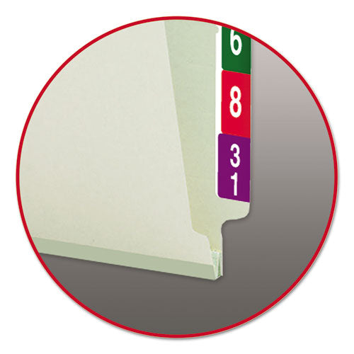 Image of Smead End Tab Pressboard Classification Folders, Two SafeSHIELD Coated Fasteners, 1" Expansion, Legal Size, Gray-Green, 25/Box