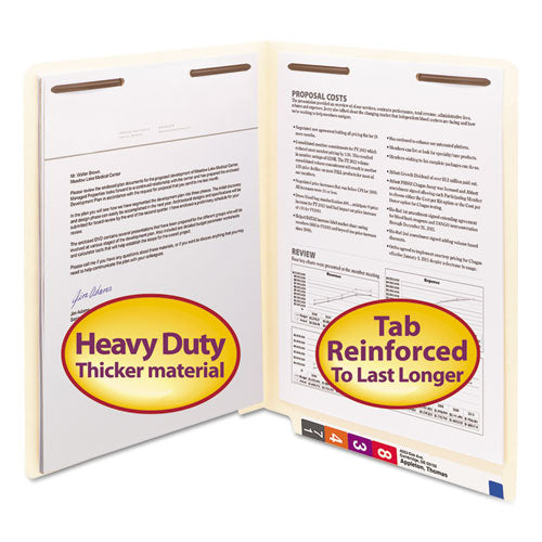 Image of Smead End Tab Fastener Folders with Reinforced Straight Tabs, 14-pt Manila, 2 Fasteners, Letter Size, Manila Exterior, 50/Box