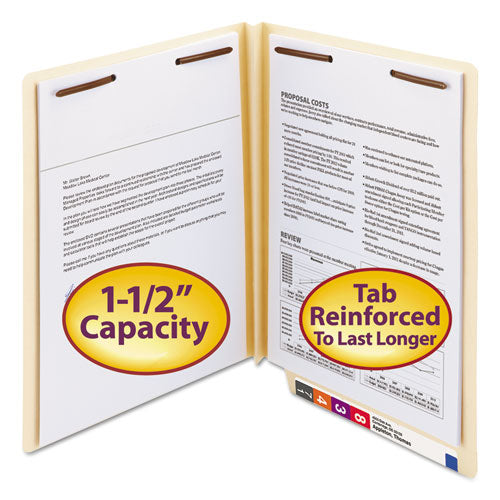 Image of Smead End Tab W-Fold Fastener Folders with Reinforced Tabs, 1.5" Expansion, 2 Fasteners, Letter Size, Manila, 50/Box