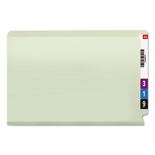 Image of Smead End Tab Pressboard Classification Folders, Two SafeSHIELD Coated Fasteners, 3" Expansion, Legal Size, Gray-Green, 25/Box