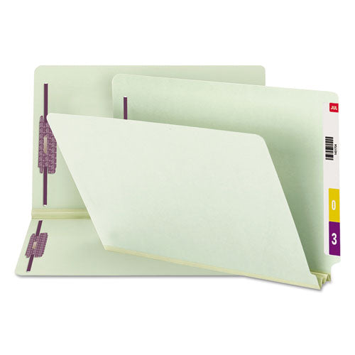 Image of Smead End Tab Pressboard Classification Folders, Two SafeSHIELD Coated Fasteners, 2" Expansion, Legal Size, Gray-Green, 25/Box