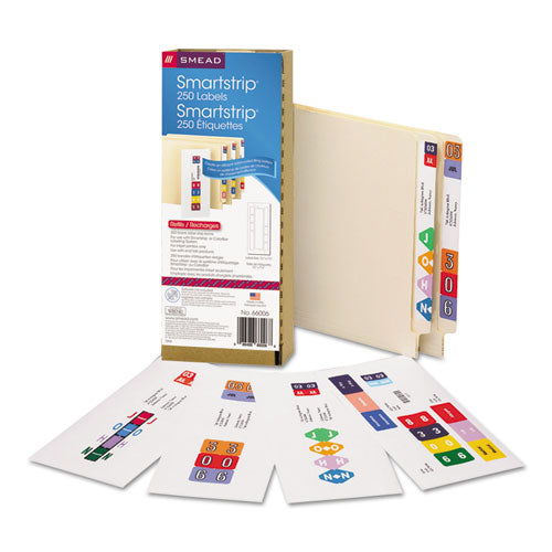 Image of Smead Color-Coded Smartstrip Refill Label Forms, Inkjet Printer, Assorted, 1.5 X 7.5, White, 250/pack