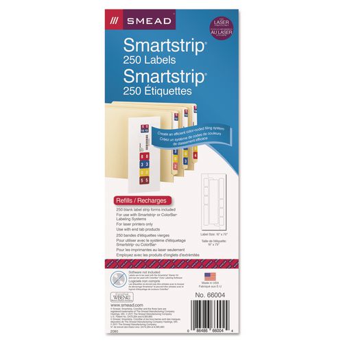 Image of Smead Color-Coded Smartstrip Refill Label Forms, Laser Printer, Assorted, 1.5 X 7.5, White, 250/pack