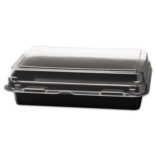 Image of SOLO® Creative Carryouts Hinged Plastic Hot Deli Boxes, 24 Oz, 7.87 X 5.4 X 2.1, Black/clear, 200/carton