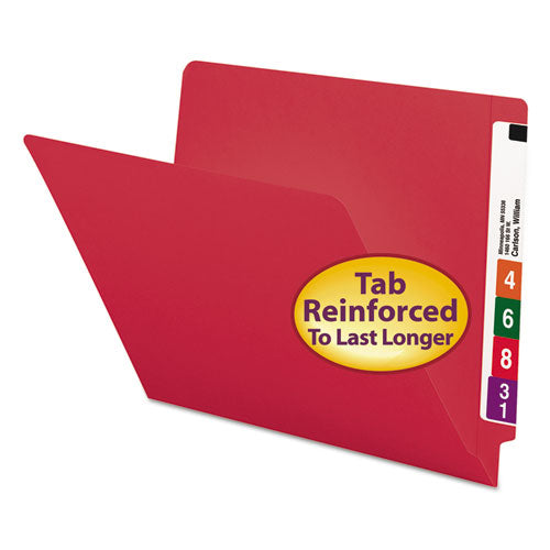 Image of Smead Shelf-Master Reinforced End Tab Colored Folders, Straight Tabs, Letter Size, 0.75" Expansion, Red, 100/Box