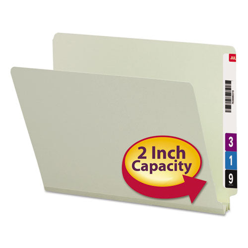 Image of Smead Extra-Heavy Recycled Pressboard End Tab Folders, Straight Tabs, Letter Size, 2" Expansion, Gray-Green, 25/Box