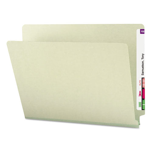 Image of Smead Extra-Heavy Recycled Pressboard End Tab Folders, Straight Tabs, Letter Size, 1" Expansion, Gray-Green, 25/Box