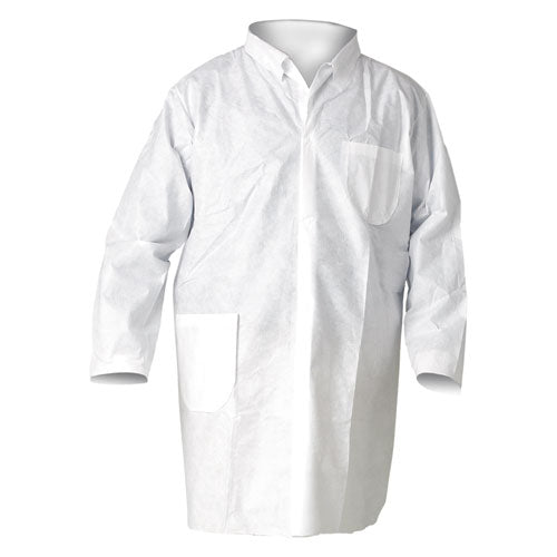 Image of KleenGuard A20 Breathable Particle Protection Lab Coats, Snap Closure/open Wrists/pockets, X-Large, White, 25/carton