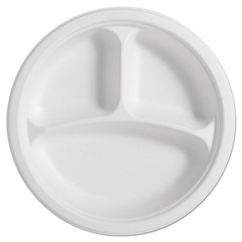 Image of Chinet® PaperPro Naturals Fiber Round Plates, 3-Compartment Plate, Paper, 10.25" dia, Natural, 125/Pack, 4 Packs/Carton