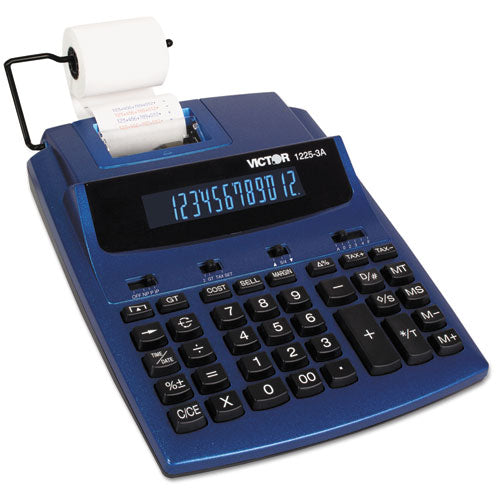 Image of Victor® 1225-3a Antimicrobial Two-Color Printing Calculator, Blue/red Print, 3 Lines/sec