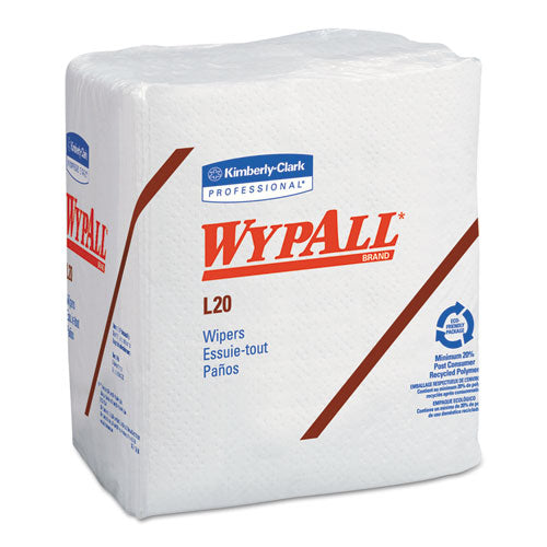 Image of WypAll® L20 Towels, 1/4 Fold, 4-Ply, 12.5 x 13, Unscented, White, 68/Pack, 12 Packs/Carton