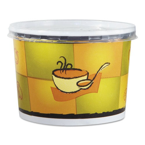 Image of Chinet® Streetside Squat Paper Food Container With Lid, Streetside Design, 12 Oz, 250/carton