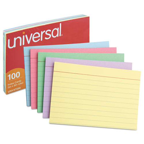 Image of Universal® Index Cards, Ruled, 5 X 8, Assorted, 100/pack