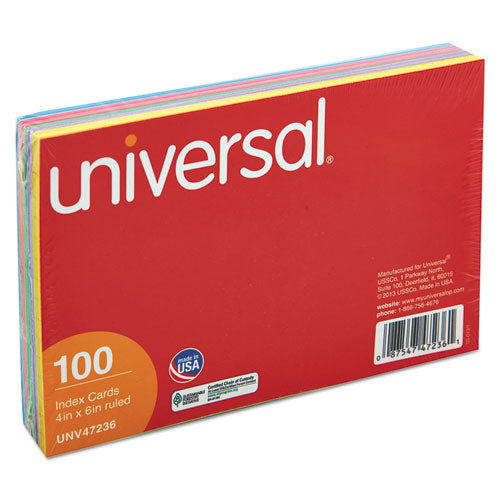 Image of Universal® Index Cards, Ruled, 4 X 6, Assorted, 100/pack