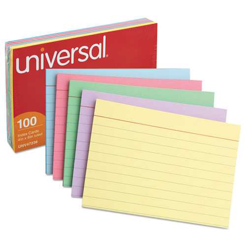 Image of Universal® Index Cards, Ruled, 4 X 6, Assorted, 100/pack