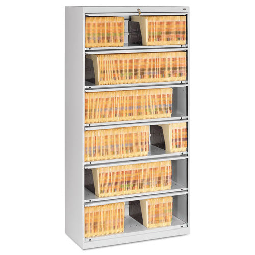 Image of Tennsco Enclosed Fixed-Shelf Lateral File with Retractable Doors, 6 Legal/Letter Size Shelves, 36" x 16.5" x 75.25", Light Gray