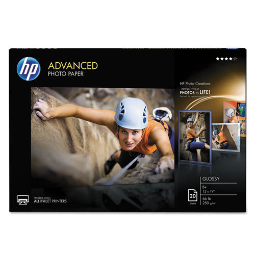 Image of HP Advanced Photo Paper, 10.5 Mil, 13 X 19, Glossy White, 20/pack