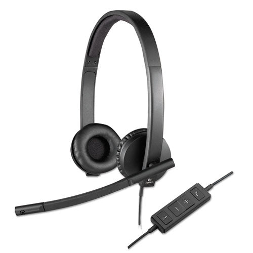 Image of Logitech® H570e Binaural Over The Head Wired Headset, Black