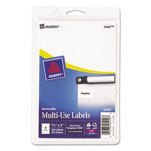 Image of Avery® Removable Multi-Use Labels, Inkjet/laser Printers, 1.5 X 3, White, 3/sheet, 50 Sheets/pack, (5440)