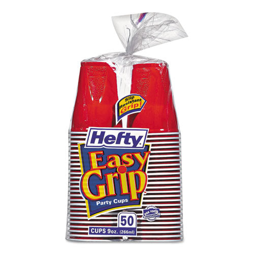 Image of Hefty® Easy Grip Disposable Plastic Party Cups, 9 Oz, Red, 50/pack, 12 Packs/carton
