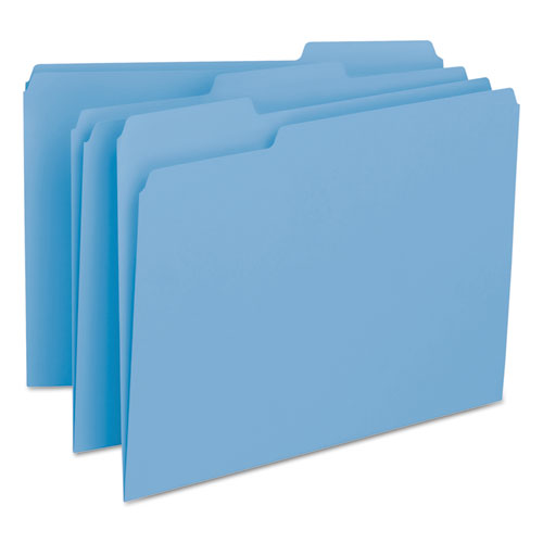 Image of Smead Interior File Folders, 1/3-Cut Tabs: Assorted, Letter Size, 0.75" Expansion, Blue, 100/Box