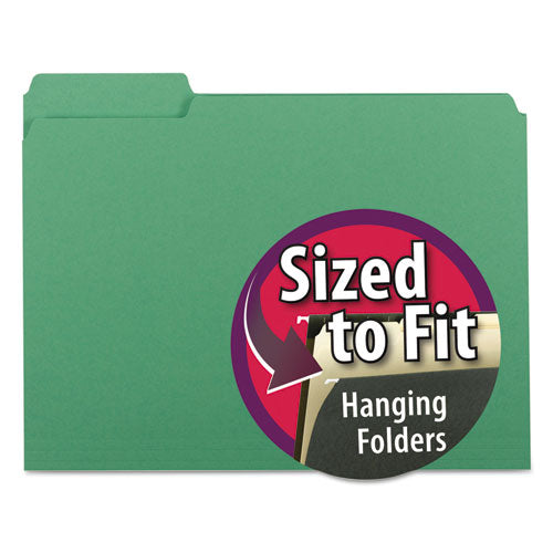 Image of Smead Interior File Folders, 1/3-Cut Tabs: Assorted, Letter Size, 0.75" Expansion, Green, 100/Box