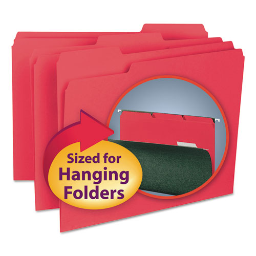 Image of Smead Interior File Folders, 1/3-Cut Tabs: Assorted, Letter Size, 0.75" Expansion, Red, 100/Box