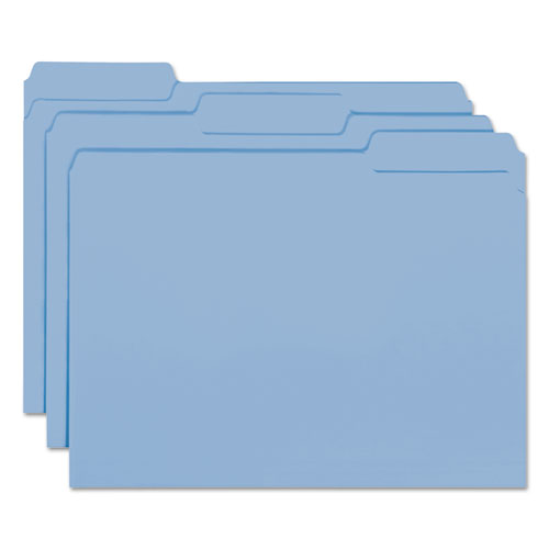 Image of Smead Interior File Folders, 1/3-Cut Tabs: Assorted, Letter Size, 0.75" Expansion, Blue, 100/Box