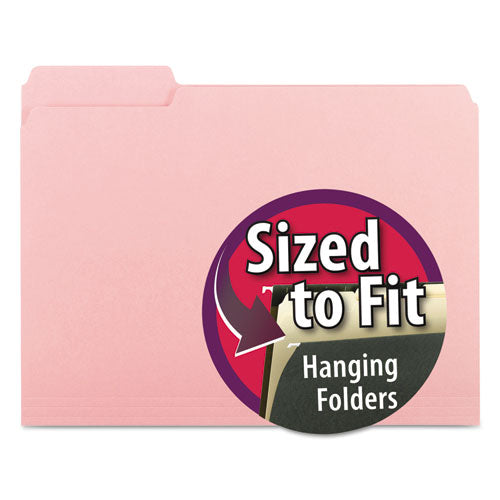 Image of Smead Interior File Folders, 1/3-Cut Tabs: Assorted, Letter Size, 0.75" Expansion, Pink, 100/Box