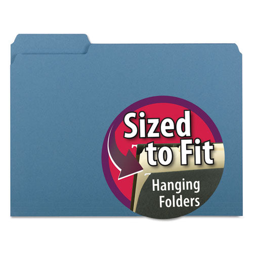 Image of Smead Interior File Folders, 1/3-Cut Tabs: Assorted, Letter Size, 0.75" Expansion, Blue, 100/Box