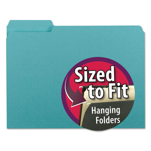 Image of Smead Interior File Folders, 1/3-Cut Tabs: Assorted, Letter Size, 0.75" Expansion, Aqua, 100/Box