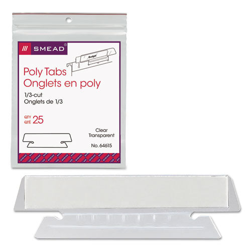 Image of Smead Poly Index Tabs and Inserts For Hanging File Folders, 1/3-Cut, White/Clear, 3.5" Wide, 25/Pack