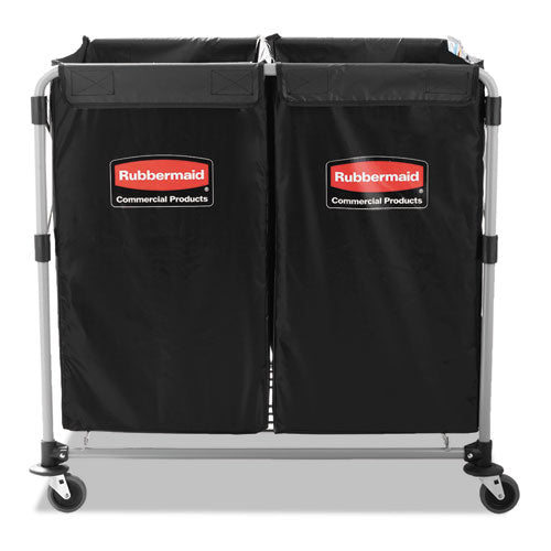 Image of Rubbermaid® Commercial Two-Compartment Collapsible X-Cart, Synthetic Fabric, 2.49 cu ft Bins, 24.1" x 35.7" x 34", Black/Silver