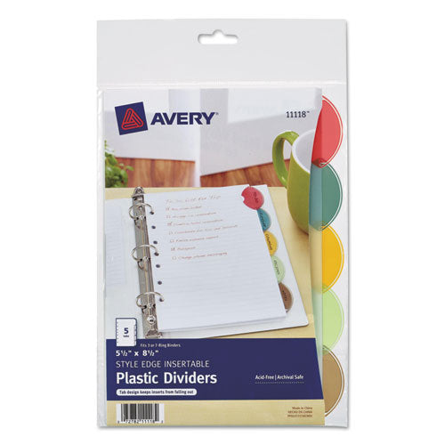 Image of Avery® Insertable Style Edge Tab Plastic Dividers, 7-Hole Punched, 5-Tab, 8.5 X 5.5, Translucent, 1 Set
