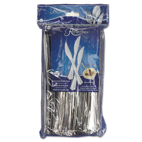 Image of WNA Reflections Heavyweight Plastic Utensils, Knife, Silver, 40/Pack, 8 Packs/Carton