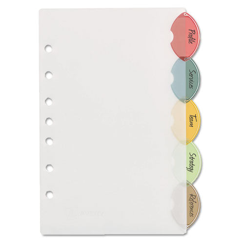 Image of Avery® Insertable Style Edge Tab Plastic Dividers, 7-Hole Punched, 5-Tab, 8.5 X 5.5, Translucent, 1 Set