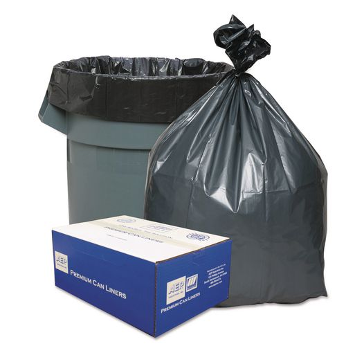 Image of Platinum Plus® Can Liners, 33 gal, 1.35 mil, 33" x 40", Gray, 10 Bags/Roll, 10 Rolls/Carton