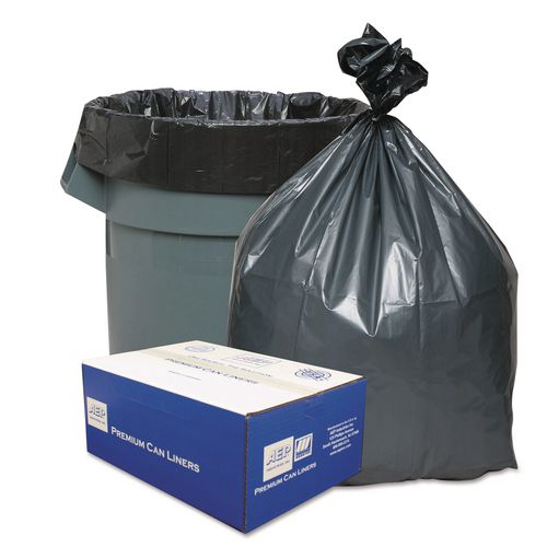 Image of Platinum Plus® Can Liners, 45 gal, 1.55 mil, 39" x 46", Gray, 10 Bags/Roll, 5 Rolls/Carton