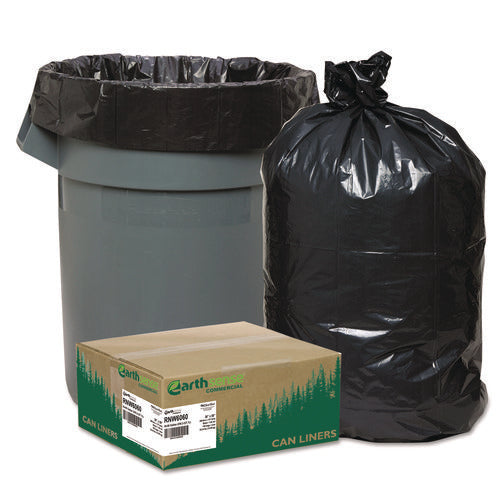 Image of Earthsense® Commercial Linear Low Density Recycled Can Liners, 60 gal, 1.65 mil, 38" x 58", Black, 10 Bags/Roll, 10 Rolls/Carton
